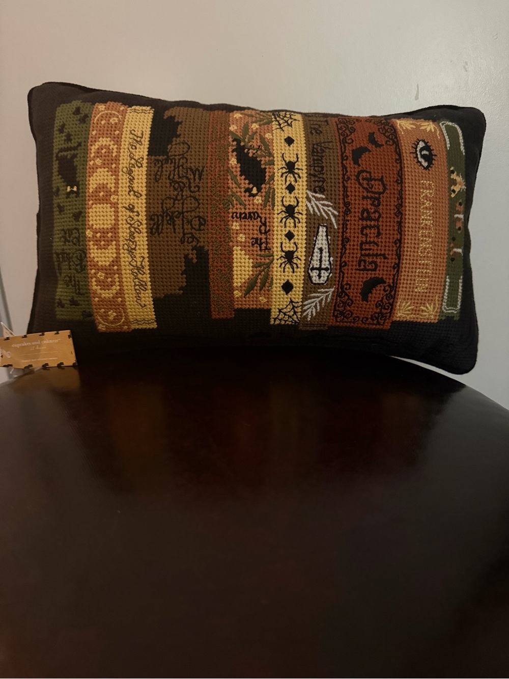 Cupcakes & Cashmere Embroidered Halloween Horror Novel Books Throw Pillow